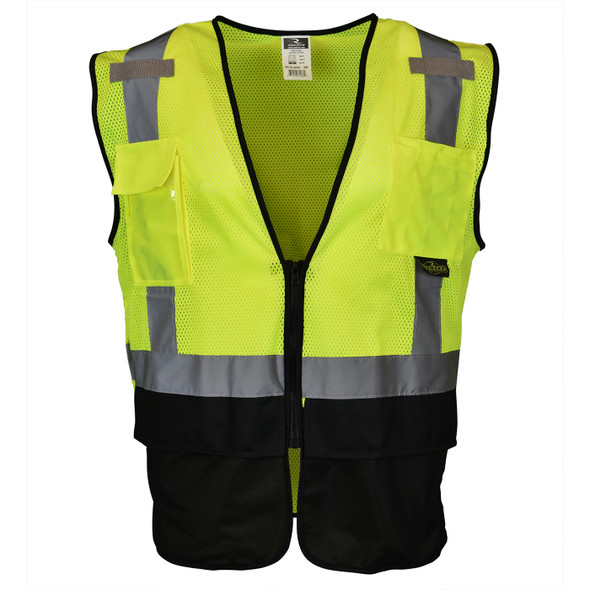 Radians Class 2 Hi Vis Green Black Bottom Mesh Surveyor Safety Vest SV7B-2ZGM Front